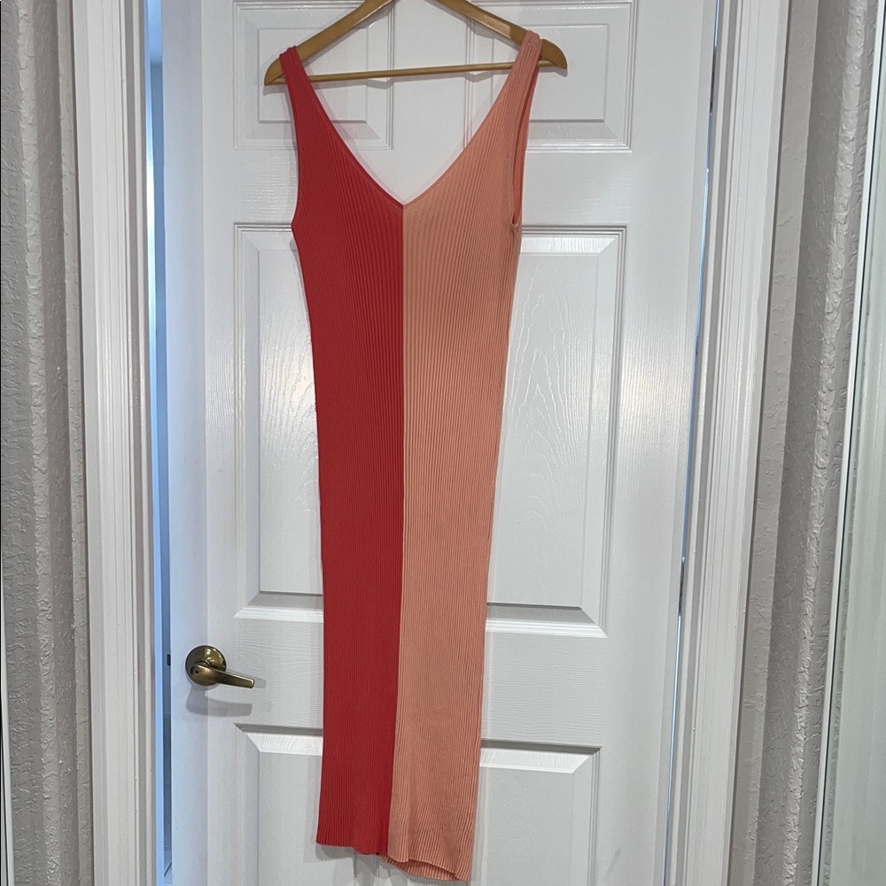 STAUD Elegant Red and Pink Colorblock Dress